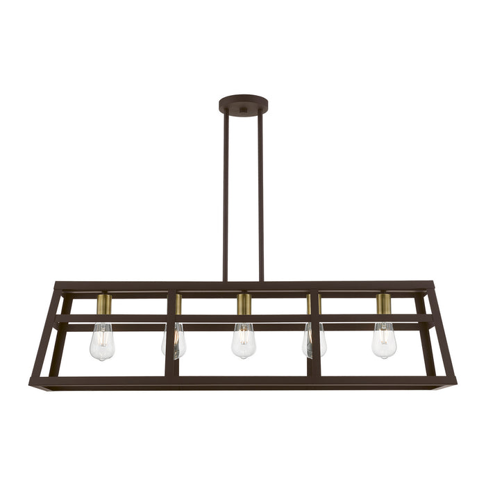 Livex Lighting 49565-07 Five Light Linear Chandelier, Bronze w/Antique Brass