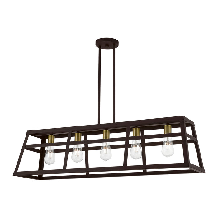 Livex Lighting 49565-07 Five Light Linear Chandelier, Bronze w/Antique Brass