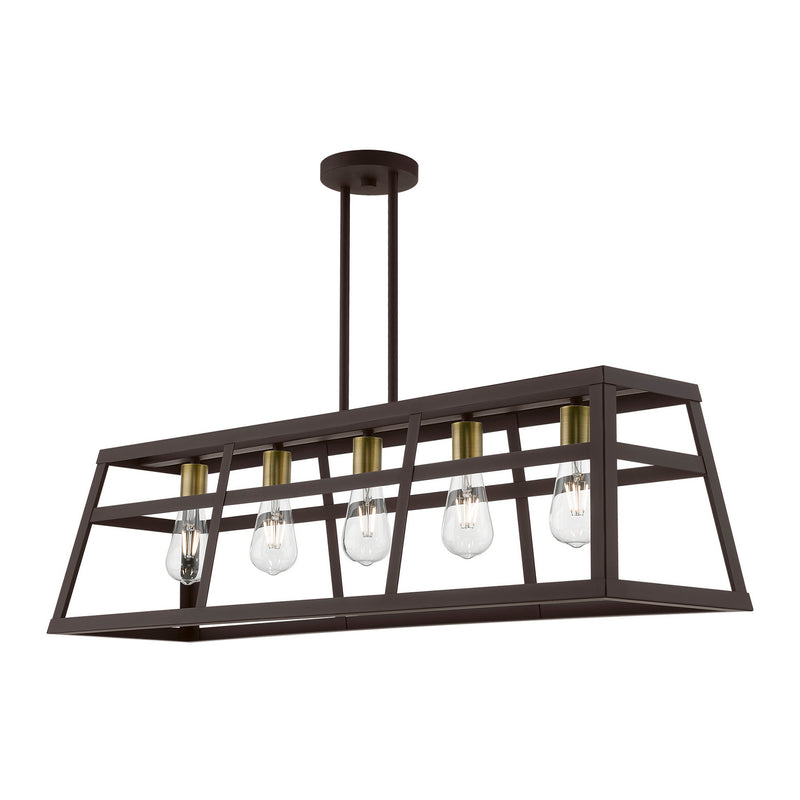 Livex Lighting 49565-07 Five Light Linear Chandelier, Bronze w/Antique Brass