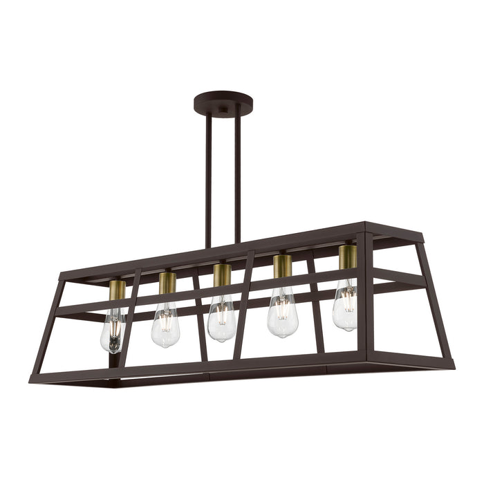Livex Lighting 49565-07 Five Light Linear Chandelier, Bronze w/Antique Brass