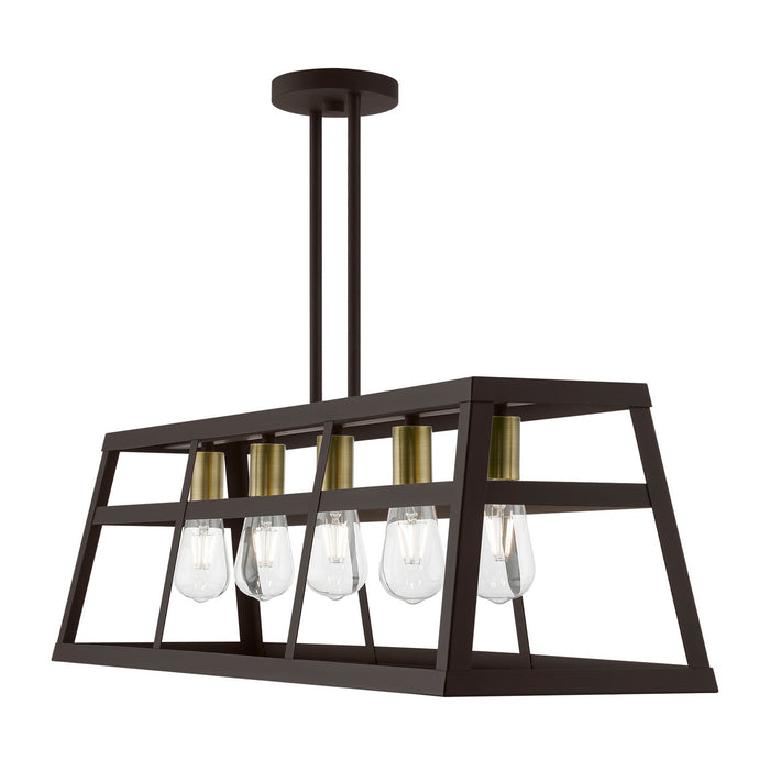 Livex Lighting 49565-07 Five Light Linear Chandelier, Bronze w/Antique Brass