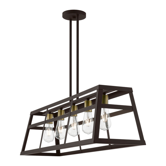 Livex Lighting 49565-07 Five Light Linear Chandelier, Bronze w/Antique Brass