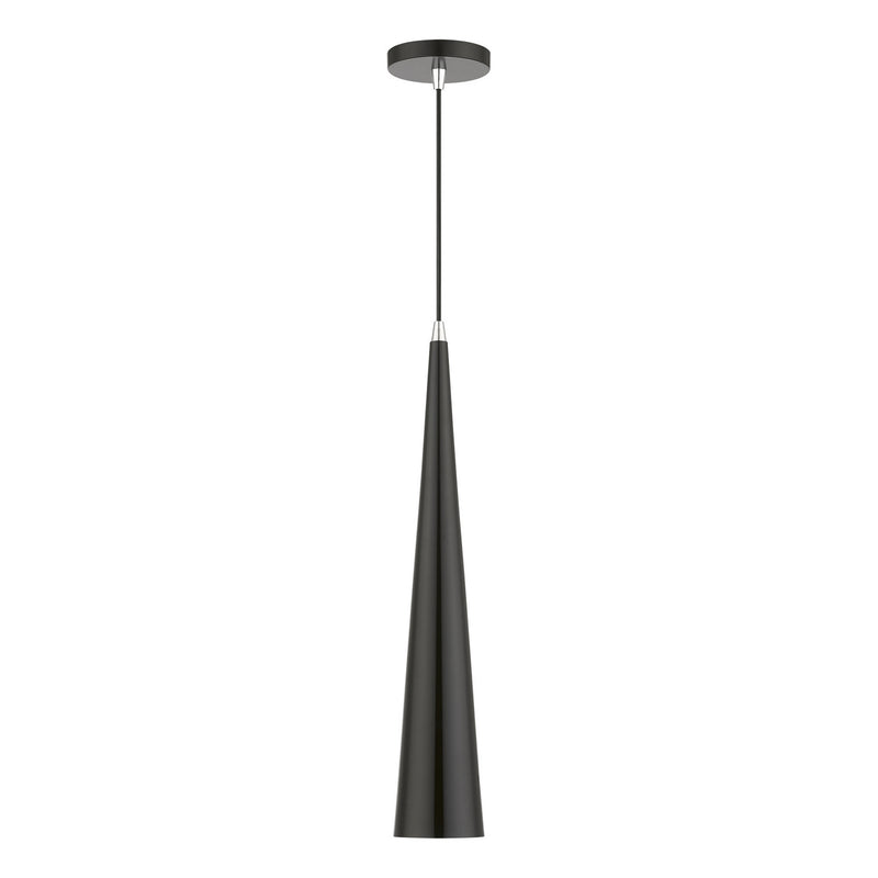 Livex Lighting 49631-68 One Light Pendant, Shiny Black w/Polished Chrome
