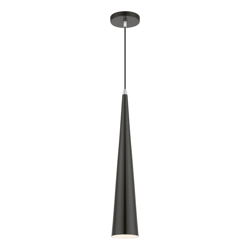 Livex Lighting 49631-68 One Light Pendant, Shiny Black w/Polished Chrome