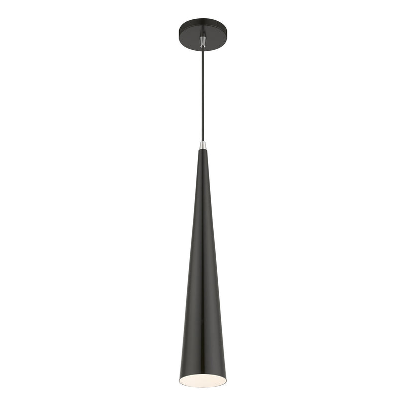 Livex Lighting 49631-68 One Light Pendant, Shiny Black w/Polished Chrome