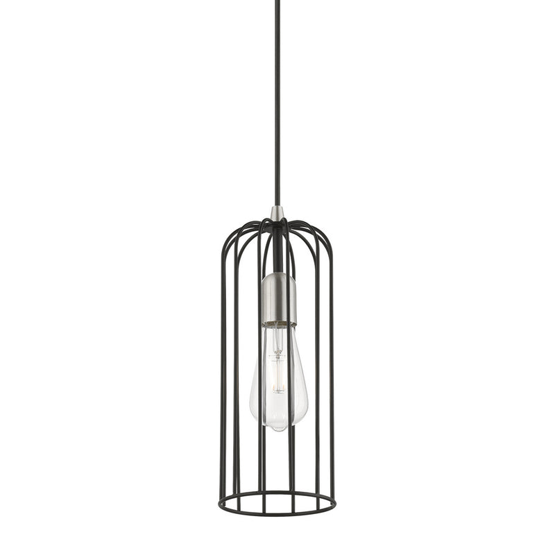 Livex Lighting 49713-04 One Light Pendant, Black w/Brushed Nickel