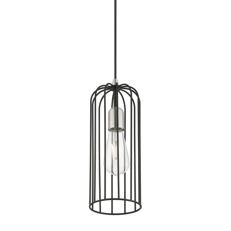 Livex Lighting 49713-04 One Light Pendant, Black w/Brushed Nickel