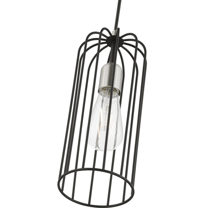 Livex Lighting 49713-04 One Light Pendant, Black w/Brushed Nickel