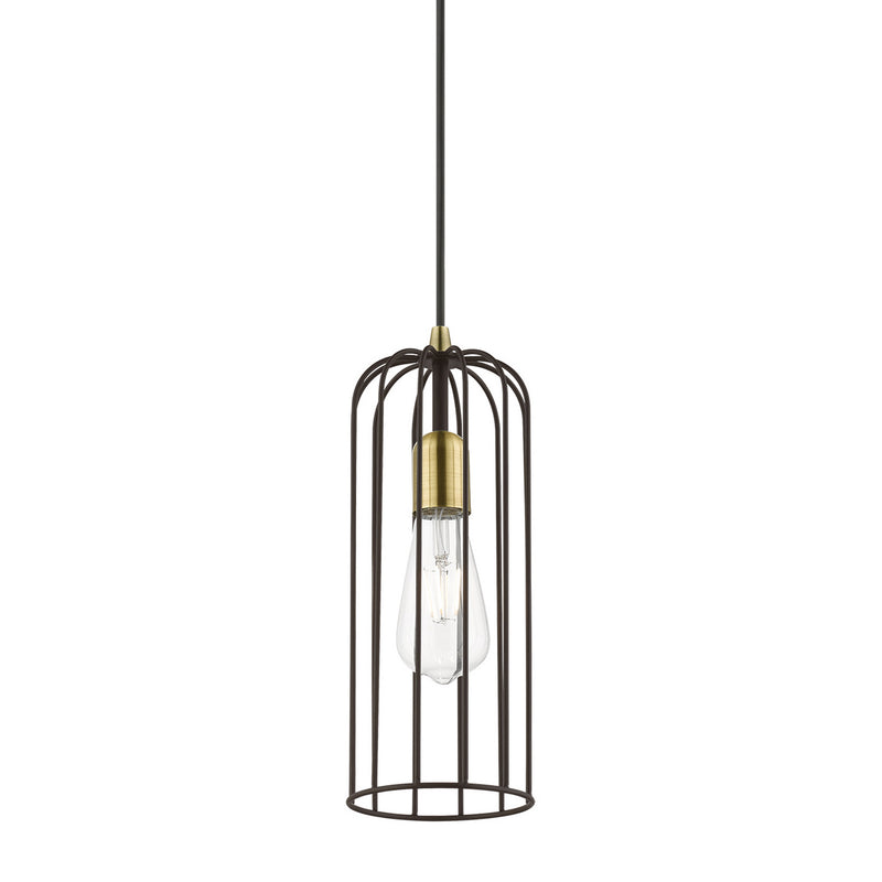 Livex Lighting 49713-07 One Light Pendant, Bronze w/Antique Brass