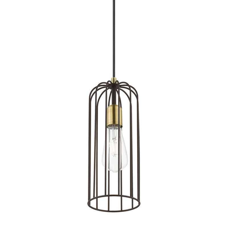 Livex Lighting 49713-07 One Light Pendant, Bronze w/Antique Brass