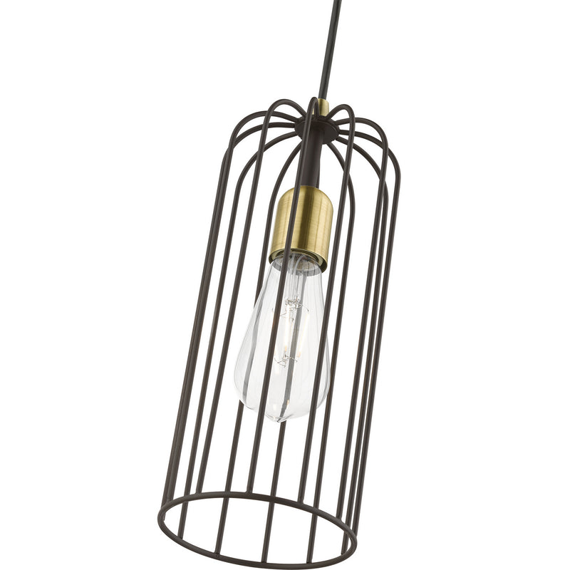 Livex Lighting 49713-07 One Light Pendant, Bronze w/Antique Brass
