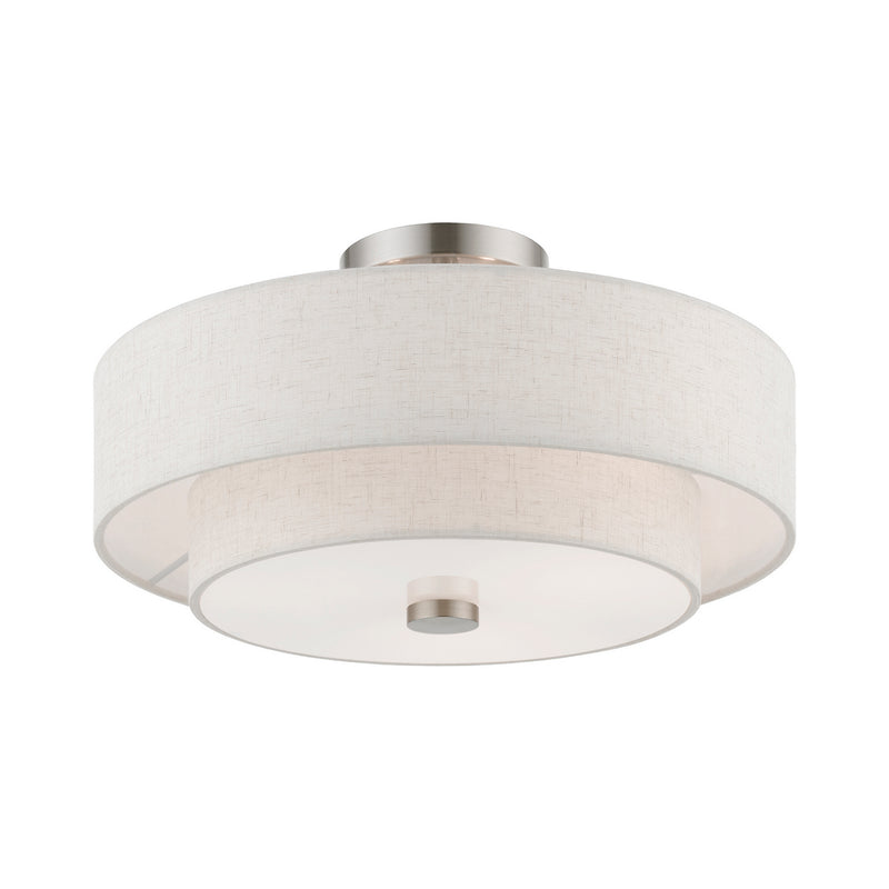 Livex Lighting 51084-91 Three Light Semi-Flush Mount, Brushed Nickel