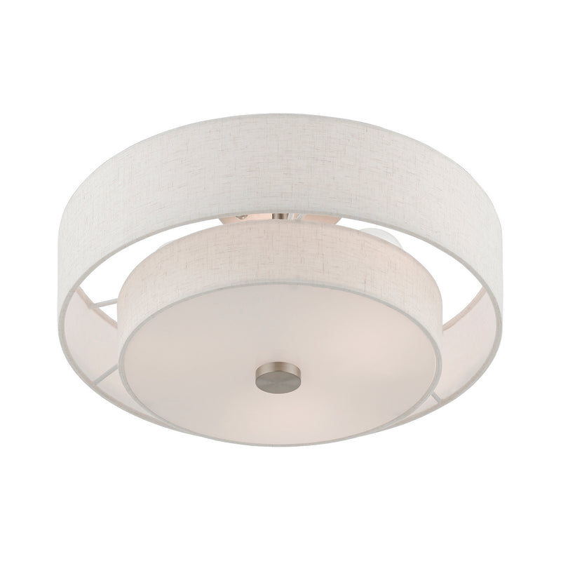 Livex Lighting 51084-91 Three Light Semi-Flush Mount, Brushed Nickel