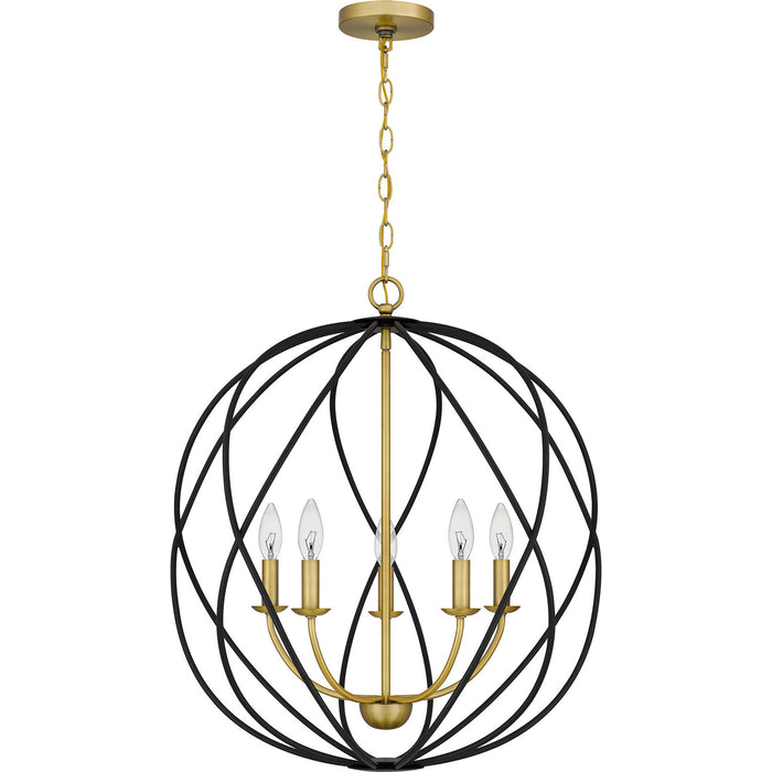 Quoizel BYN2824AB Five Light Pendant, Aged Brass