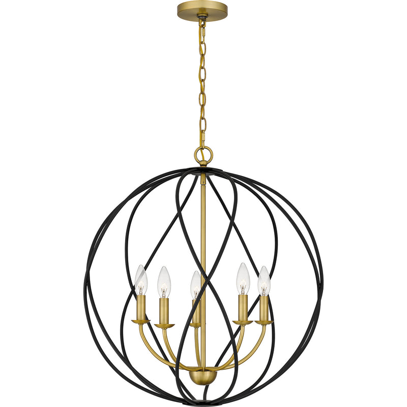 Quoizel BYN2824AB Five Light Pendant, Aged Brass