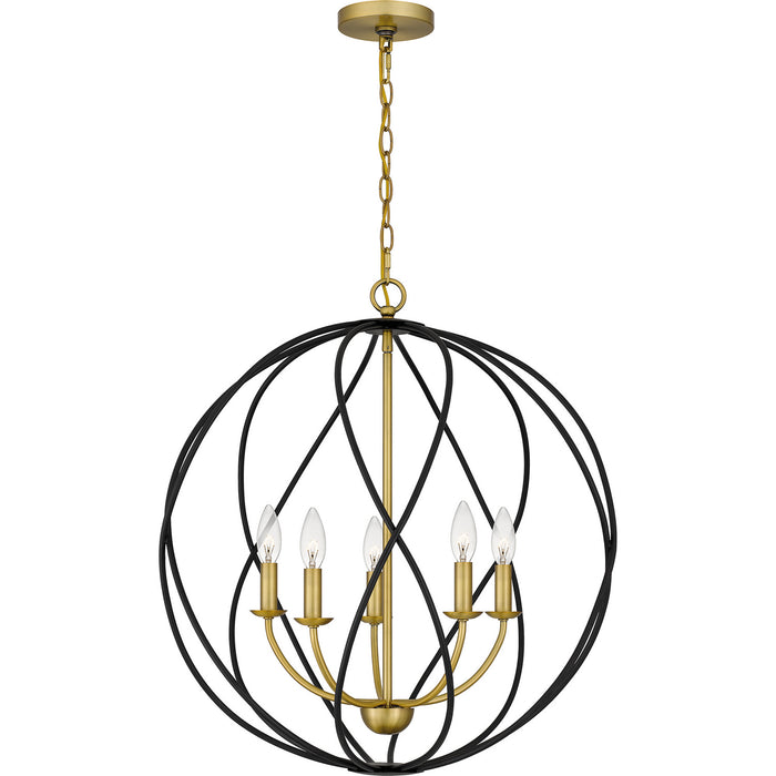 Quoizel BYN2824AB Five Light Pendant, Aged Brass
