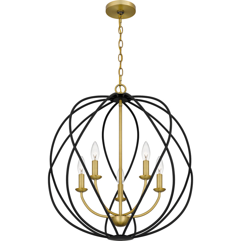 Quoizel BYN2824AB Five Light Pendant, Aged Brass
