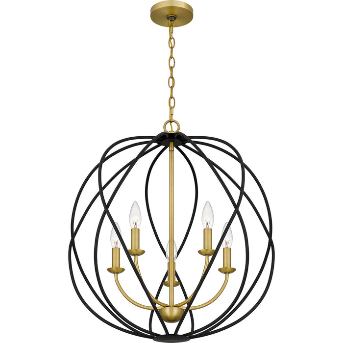 Quoizel BYN2824AB Five Light Pendant, Aged Brass