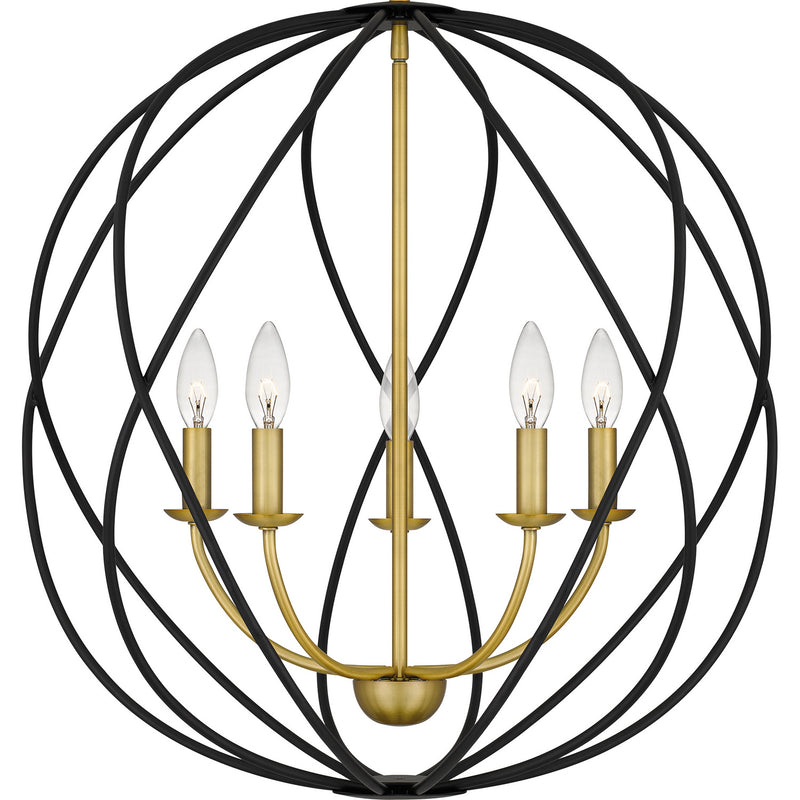 Quoizel BYN2824AB Five Light Pendant, Aged Brass