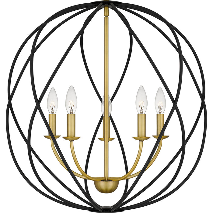 Quoizel BYN2824AB Five Light Pendant, Aged Brass