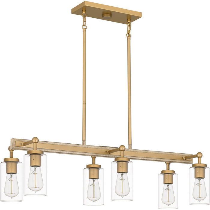 Quoizel KEL633NWS Six Light Island Chandelier, Nouveau Painted Weathered Brass