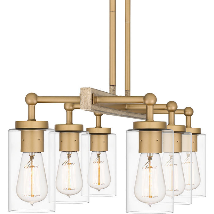 Quoizel KEL633NWS Six Light Island Chandelier, Nouveau Painted Weathered Brass