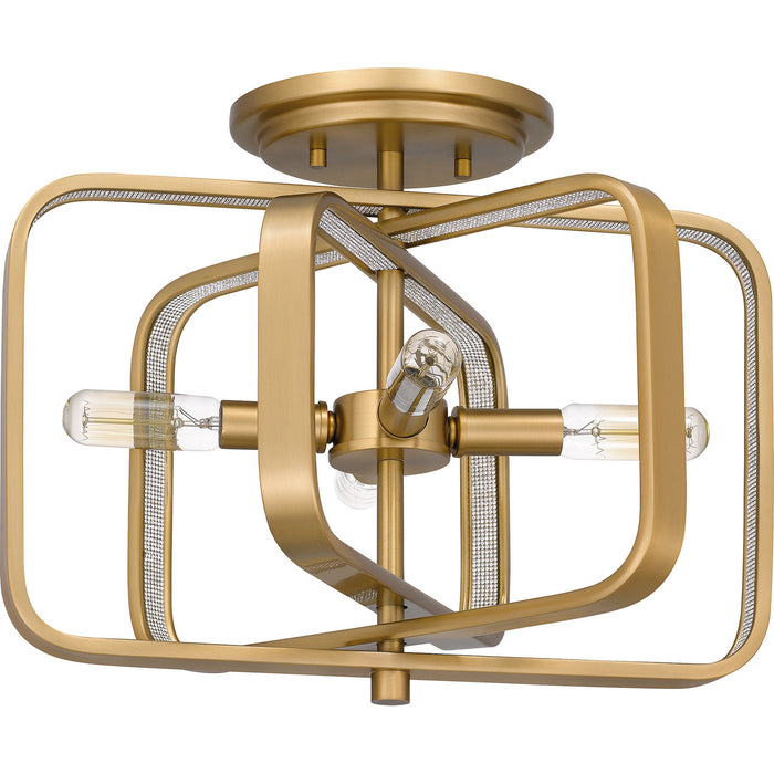 Quoizel PCDPR1714BWS Four Light Semi-Flush Mount, Brushed Weathered Brass