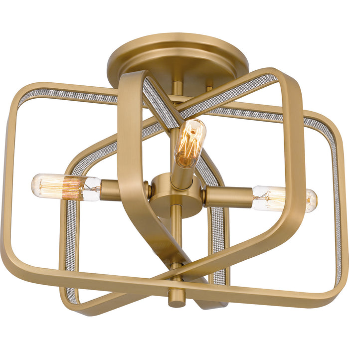 Quoizel PCDPR1714BWS Four Light Semi-Flush Mount, Brushed Weathered Brass