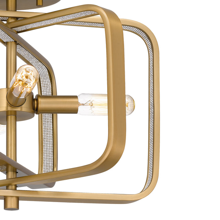 Quoizel PCDPR1714BWS Four Light Semi-Flush Mount, Brushed Weathered Brass