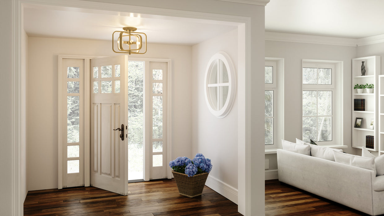 Quoizel PCDPR1714BWS Four Light Semi-Flush Mount, Brushed Weathered Brass