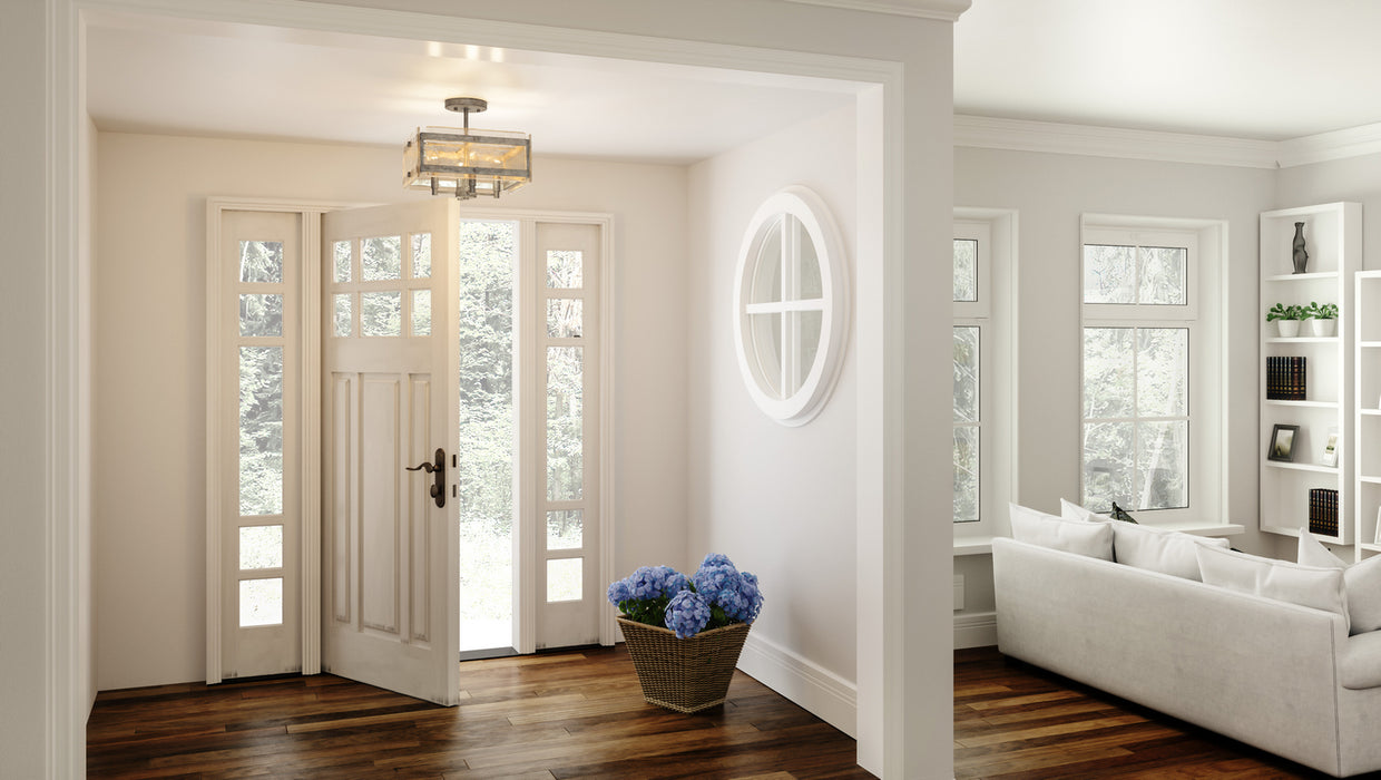 Quoizel QSF5594MM Four Light Semi-Flush Mount, Mottled Silver