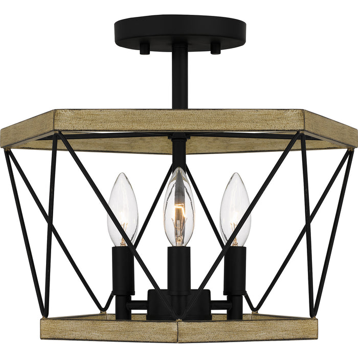 Quoizel QSF5595WA Three Light Semi Flush Mount, Whitewashed Walnut
