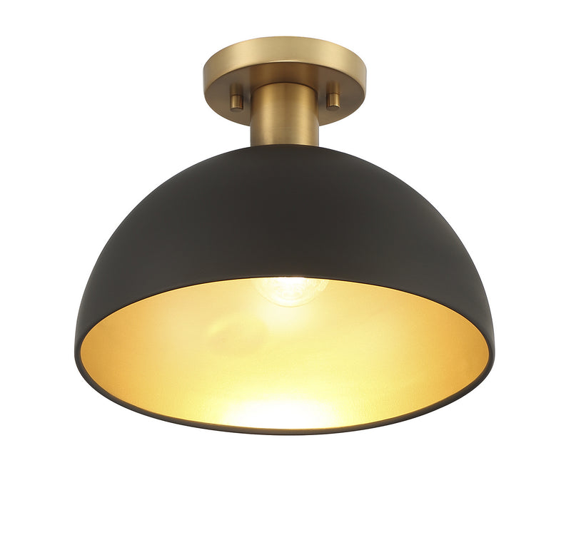 Meridian M60071MBKNB One Light Semi-Flush Mount, Matte Black with Natural Brass