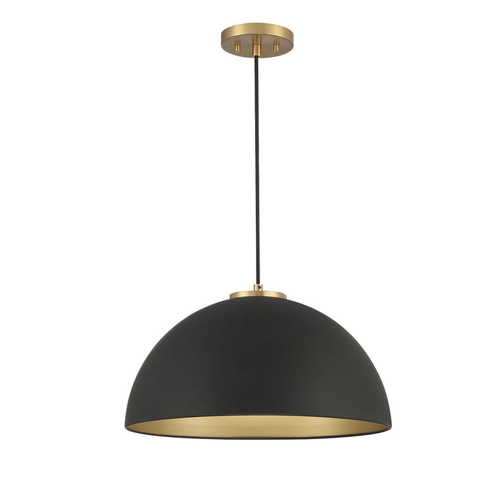 Meridian M7024MBKNB One Light Pendant, Matte Black with Natural Brass