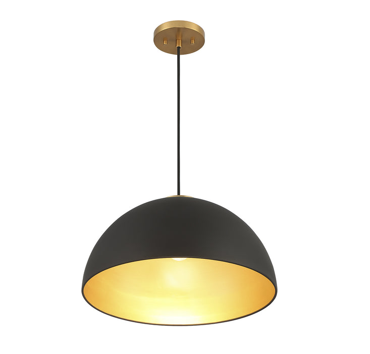 Meridian M7024MBKNB One Light Pendant, Matte Black with Natural Brass