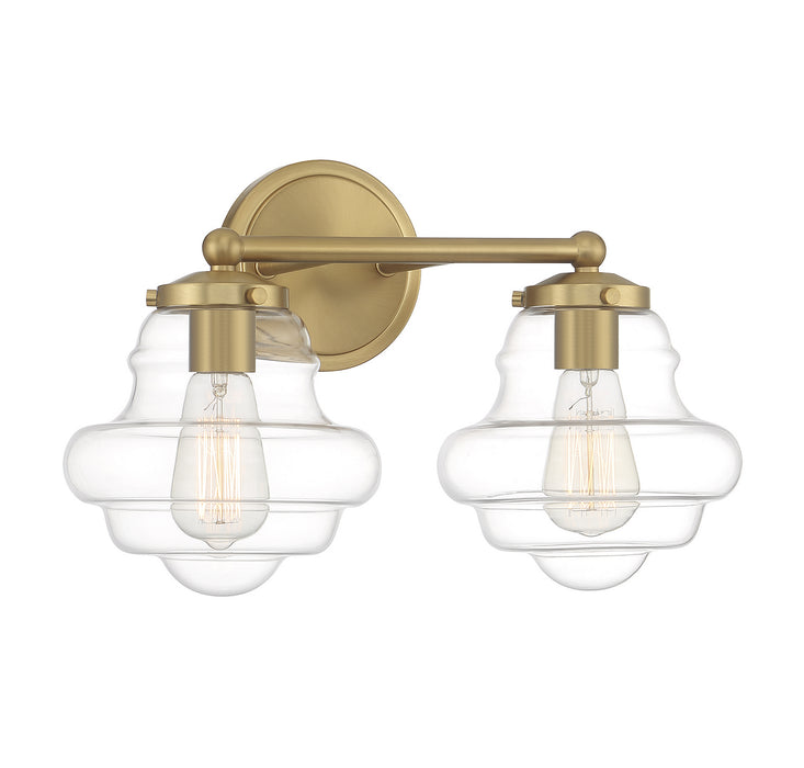 Meridian M80072NB Two Light Bathroom Vanity, Natural Brass