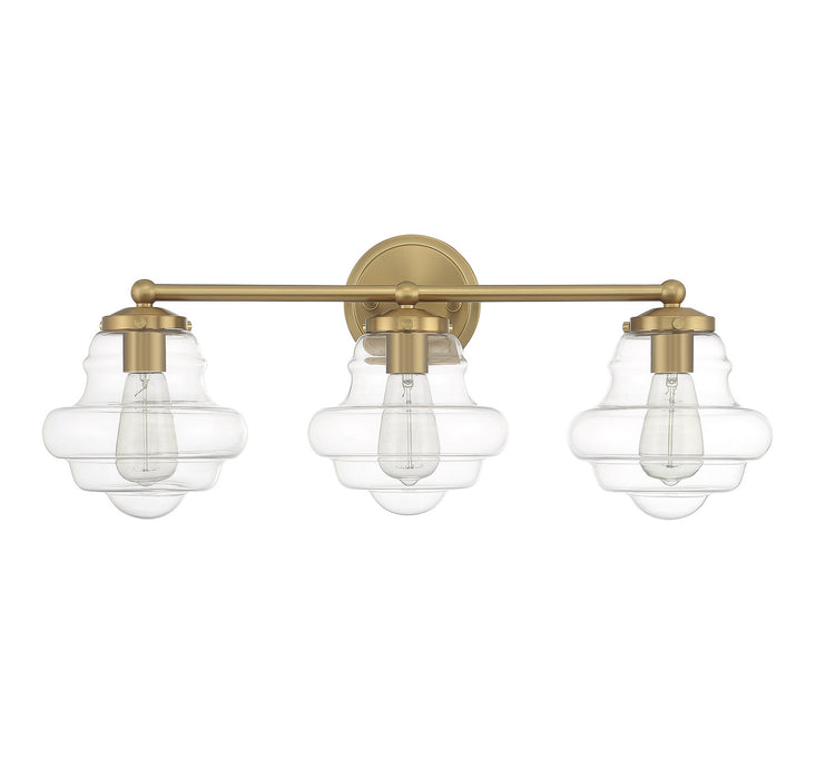 Meridian M80073NB Three Light Bathroom Vanity, Natural Brass