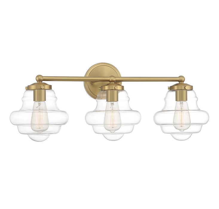 Meridian M80073NB Three Light Bathroom Vanity, Natural Brass