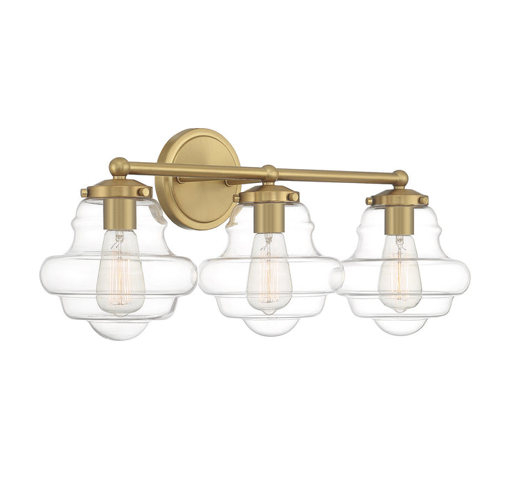 Meridian M80073NB Three Light Bathroom Vanity, Natural Brass