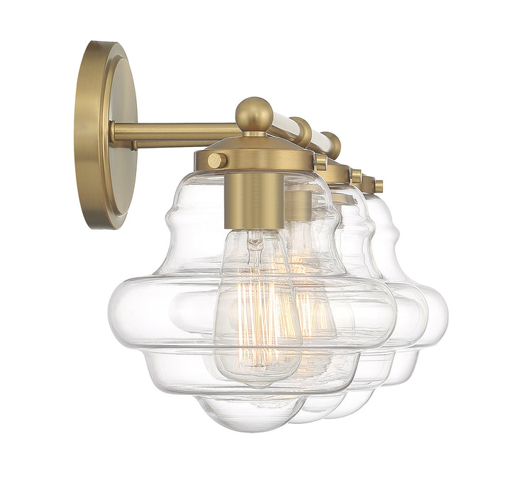 Meridian M80073NB Three Light Bathroom Vanity, Natural Brass