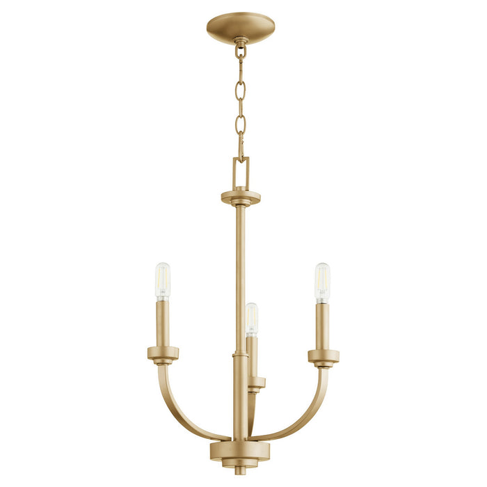 Quorum 6160-3-80 Three Light Chandelier, Aged Brass