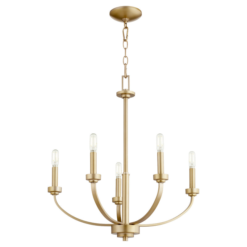Quorum 6160-5-80 Five Light Chandelier, Aged Brass