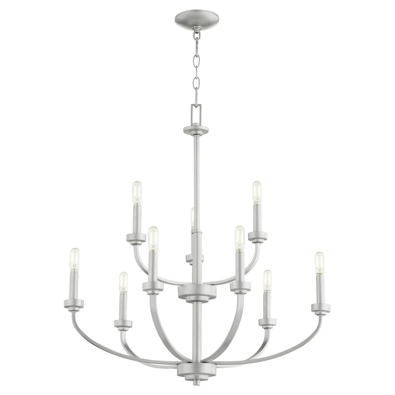Quorum 6160-9-64 Nine Light Chandelier, Classic Nickel