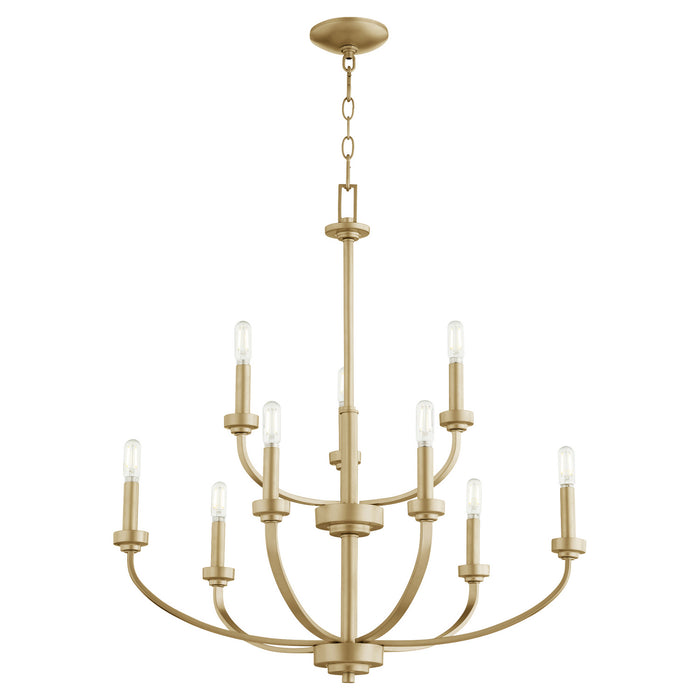 Quorum 6160-9-80 Nine Light Chandelier, Aged Brass