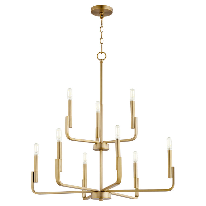 Quorum 6210-9-80 Nine Light Chandelier, Aged Brass