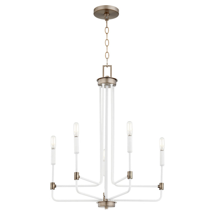 Quorum 633-5-0881 Five Light Chandelier, Studio White w/ Dark Brass