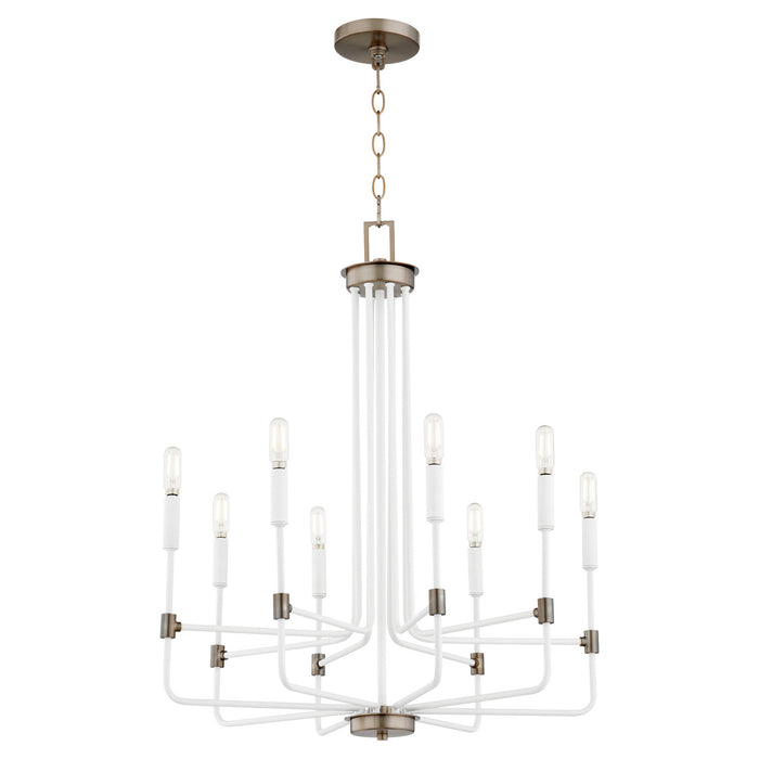 Quorum 633-8-0881 Eight Light Chandelier, Studio White w/ Dark Brass