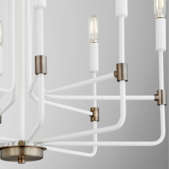 Quorum 633-8-0881 Eight Light Chandelier, Studio White w/ Dark Brass