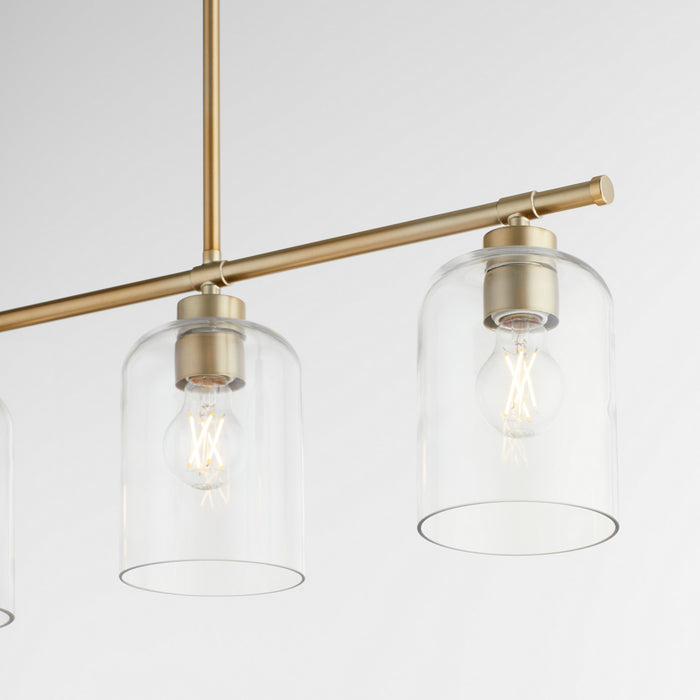 Quorum 6574-4-80 Four Light Linear Chandelier, Aged Brass