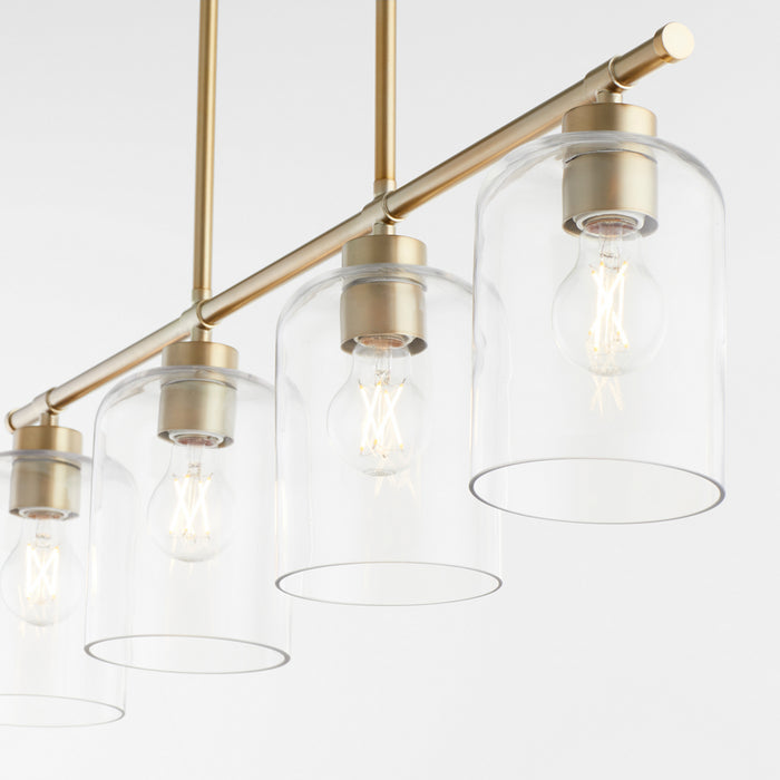 Quorum 6574-4-80 Four Light Linear Chandelier, Aged Brass